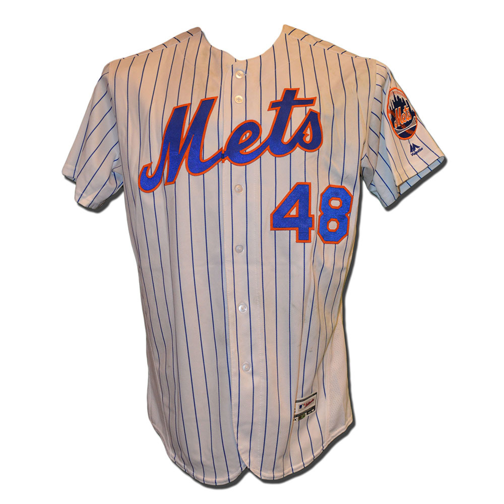 Jacob deGrom #48 - Game Used White Pinstripe Jersey - deGrom 7 IP
