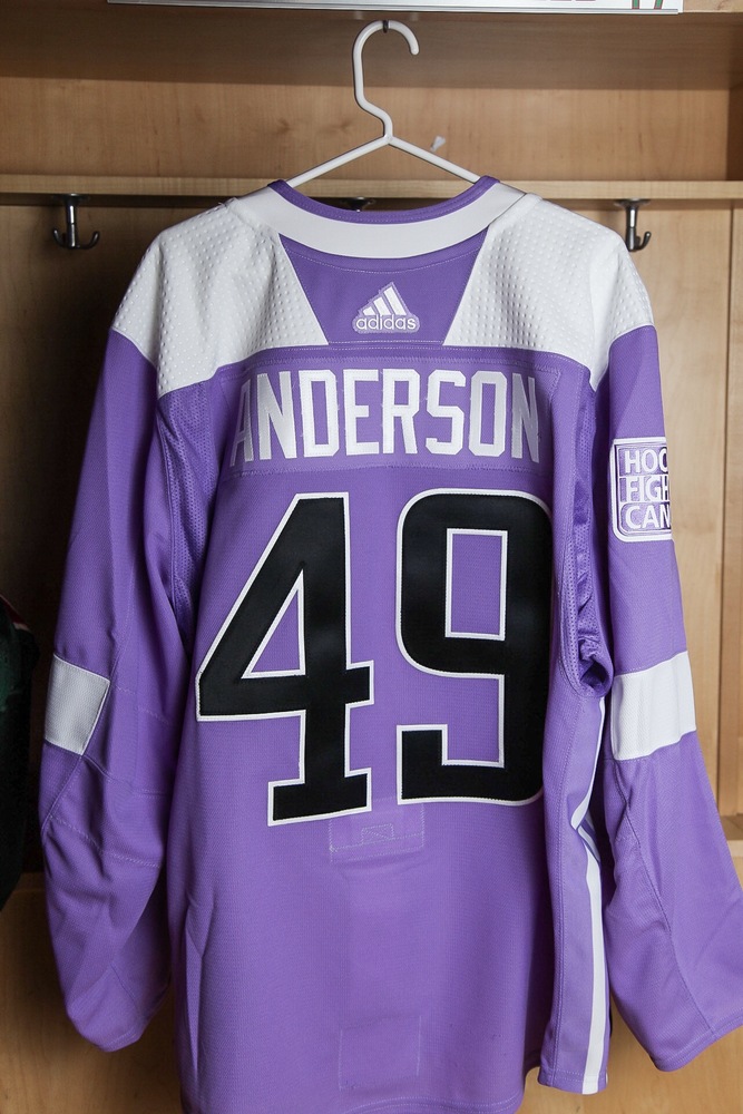 Joey Anderson Hockey Fights Cancer Autographed Lavender Warm-Up Jersey - New Jersey Devils