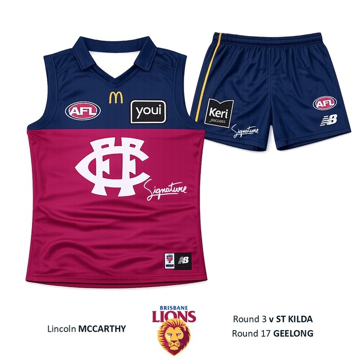 Photo of Lincoln McCarthy #11 Brisbane Lions 2026 Fitzroy Guernsey