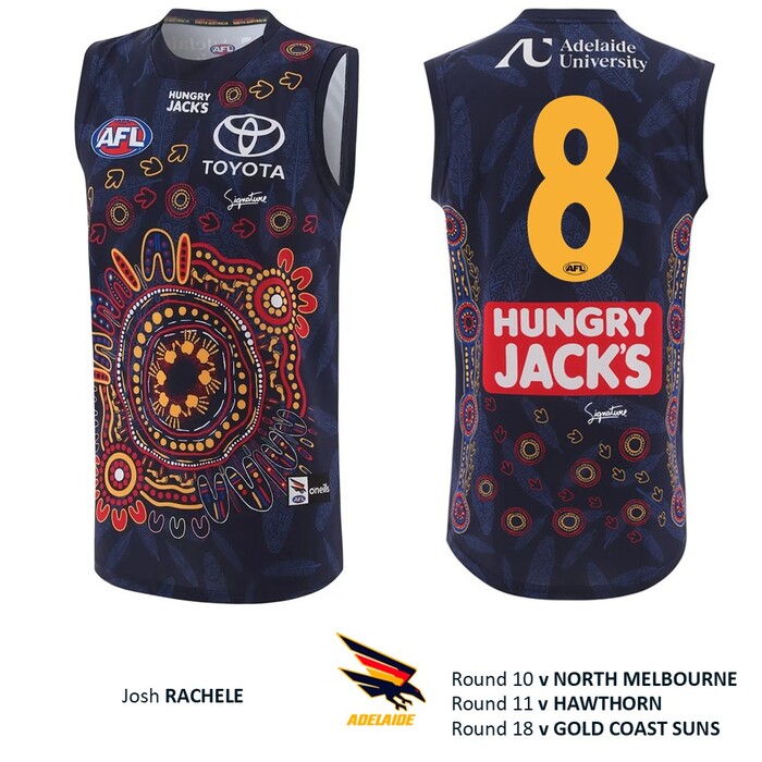 Photo of Josh Rachele #8 Adelaide Crows 2026 First Nations Match-Worn Guernsey