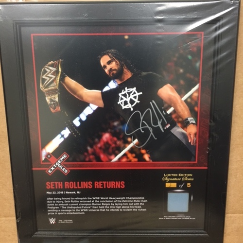 Seth Rollins SIGNED Extreme Rules 2016 15 x 17 Framed Ring Canvas Photo