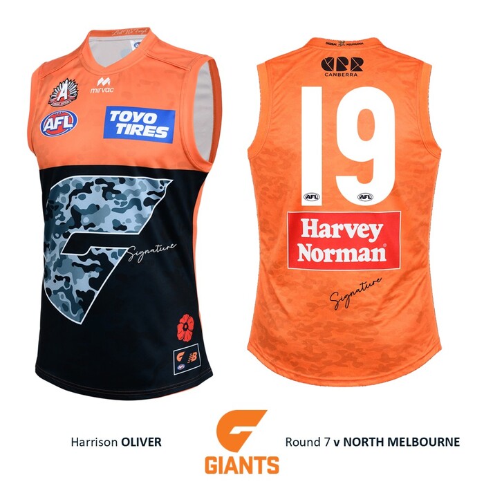 Photo of Harrison Oliver #19 GWS GIANTS Anzac Round Player-Issue Jumper
