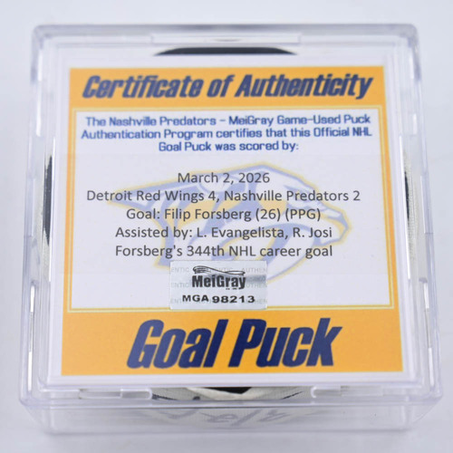 Image of Forsberg, Filip - Nashville Predators - March 2, 2026 vs. Detroit Red Wings (Predators Logo)