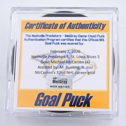 Image of Michael McCarron - Nashville Predators - February 2, 2026 vs. St. Louis Blues (Predators Logo)