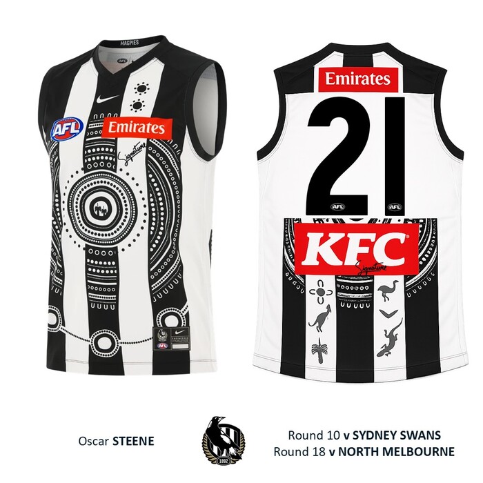 Photo of Oscar Steene #21 Collingwood 2026 Indigenous Match-Worn Guernsey (Round 10)