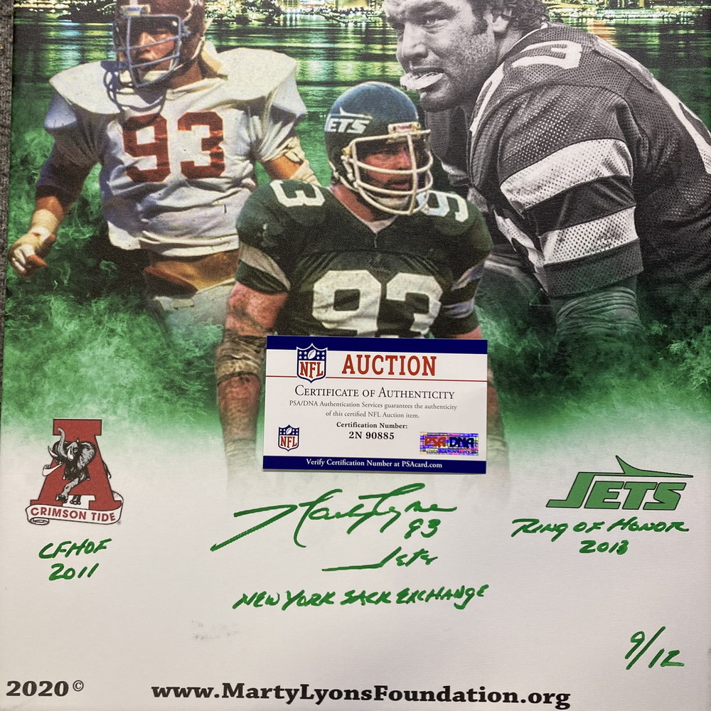 Marty Lyons Foundation New York Jets Legend Marty Lyons Signed