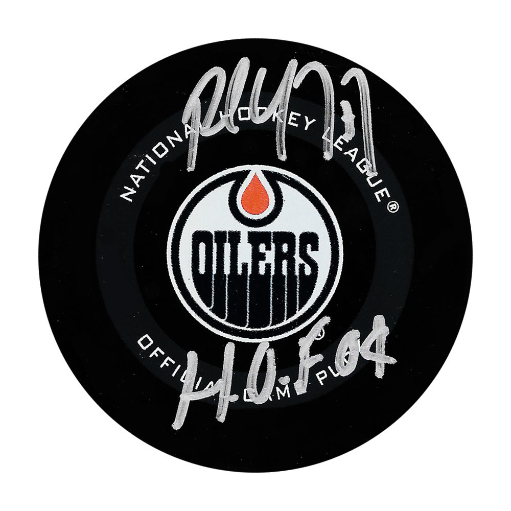 Paul Coffey Autographed Edmonton Oilers Official Game Puck w/HOF 04 Inscription