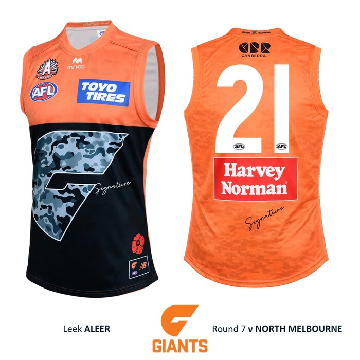 Photo of Leek Aleer #21 GWS GIANTS Anzac Round Match-Worn Jumper