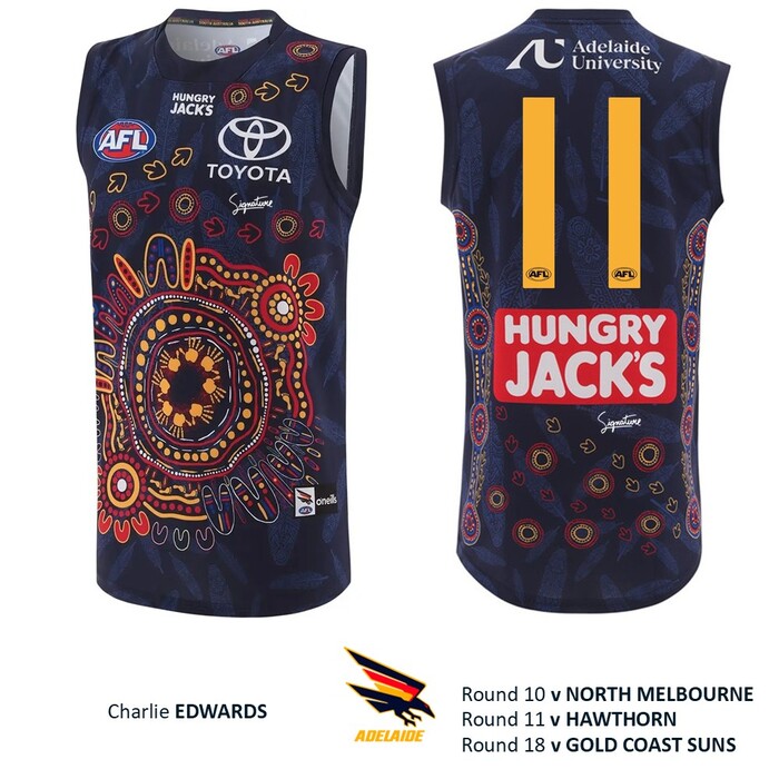 Photo of Charlie Edwards #11 Adelaide Crows 2026 First Nations Player-Issue Guernsey